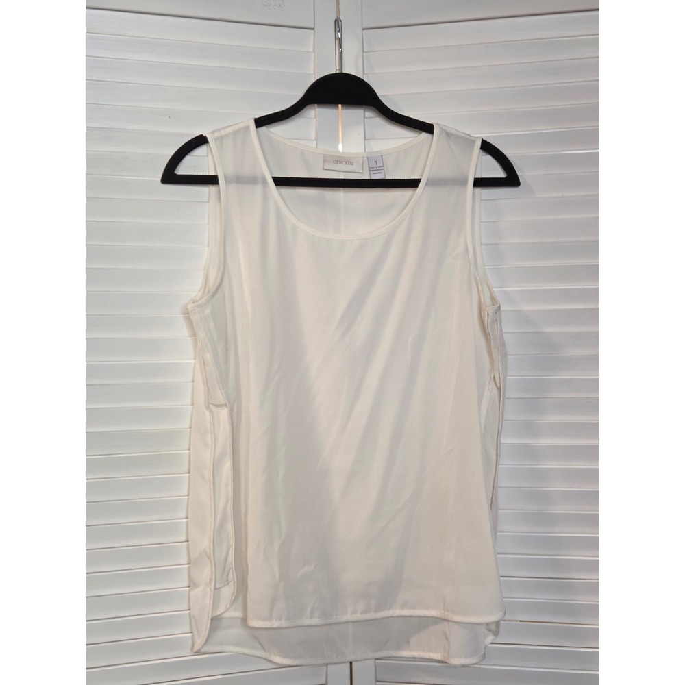 Chico's Layered Side Slit Sleeveless Shell Top Size 1 M Ivory White Polyester